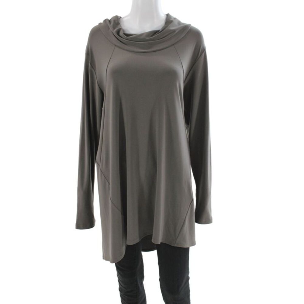 Sympli Womens Gray Cowl Neck Jersey Long Sleeve Blouse Polyester Size 16